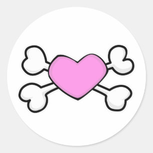 Adesivo Coração rosa Caveira e Ossos Cruzados