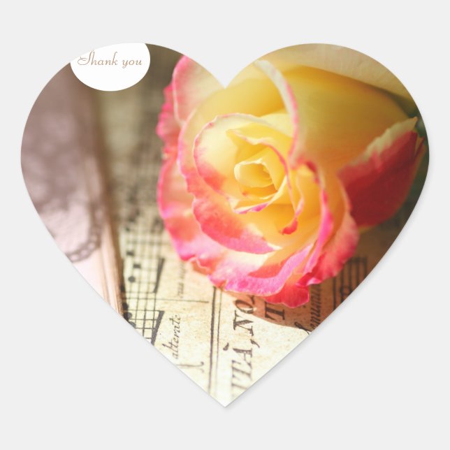 Adesivo Coração Rosa com o lugar e o obrigado de música (Frente)