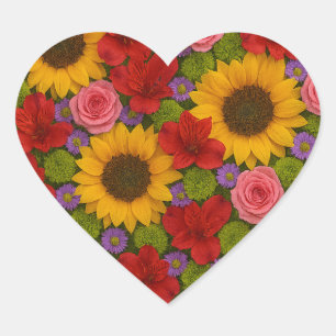 Adesivo Coração Rosa de girassol