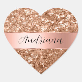 Adesivo Coração Rosa Dourado Glam Chunky Glitter Name