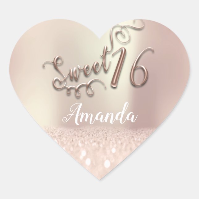 Adesivo Coração Rosa Dourado Sweet 16th Princess Heart Name Spark (Frente)