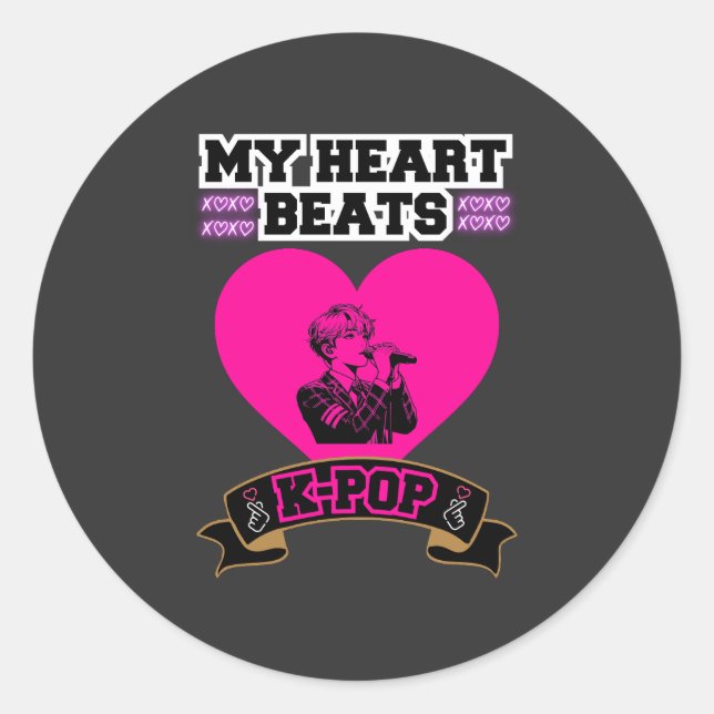 Adesivo Coração Rosa Ídolo Cantando Design de Amor com Mús (Frente)