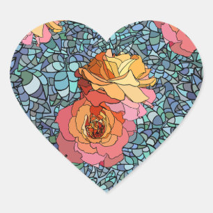 Adesivo Coração Rosa Mosaico Colorido Romântico