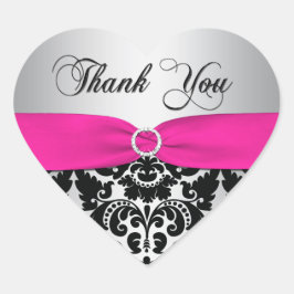 Adesivo Coração Rosa, Prata e Damasco Negro Obrigado Sticker