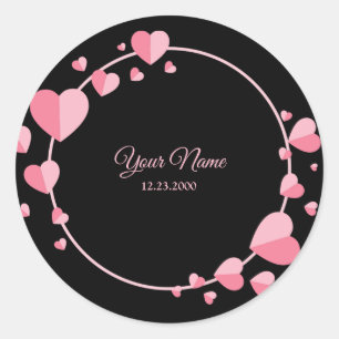 Adesivo Coração Rosa Preto Geométrico Festa de Casamento E