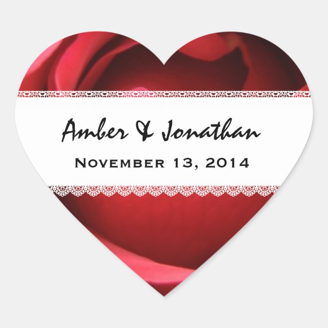 Adesivo Coração Rosa vermelha Petals e Lace V06 (Frente)