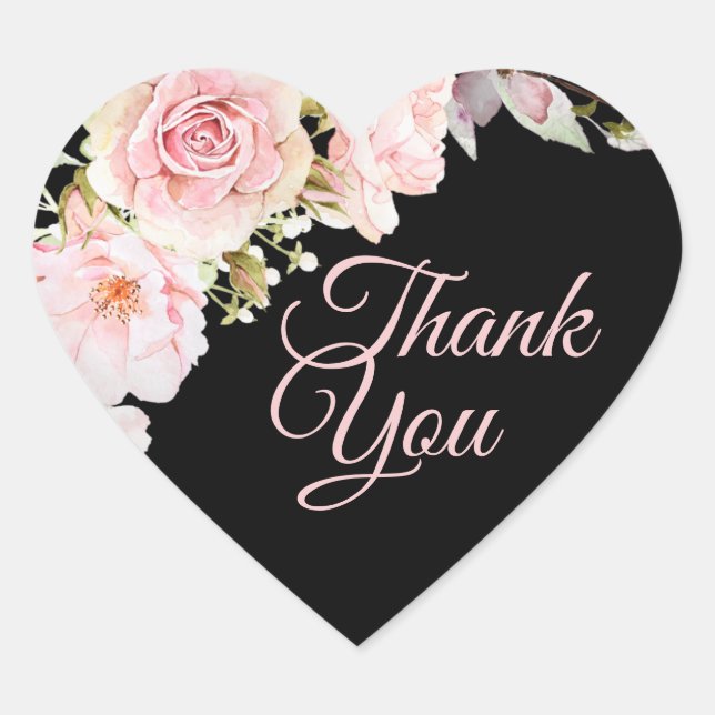 Adesivo Coração Rosas De Aquarela Agradecemos A Vocês Os Vinheiros (Frente)