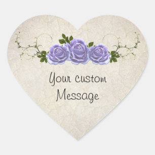 Adesivo Coração Rosas de Lavanda personalizáveis no marfim