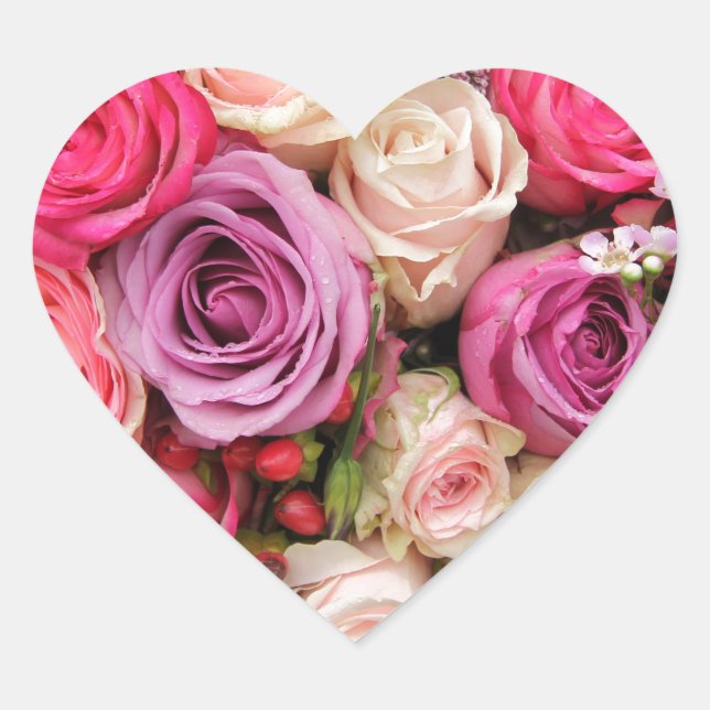 Adesivo Coração Rosas pastéis mistos de Therosegarden (Frente)