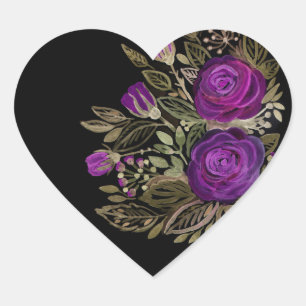 Adesivo Coração Rosas roxas aquarela