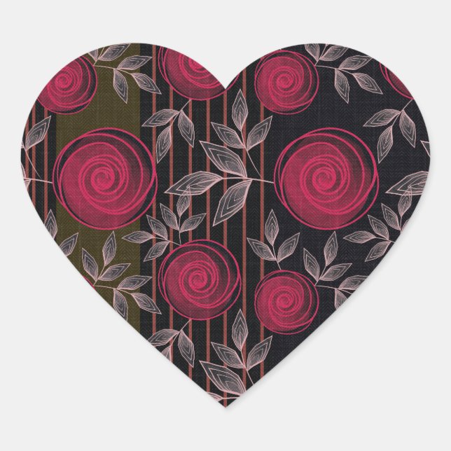 Adesivo Coração Rosas vermelhas a preto. (Frente)