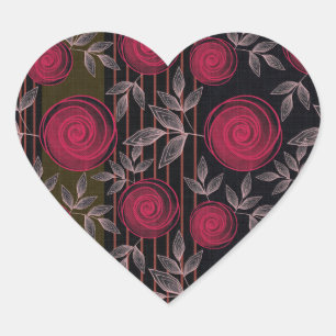 Adesivo Coração Rosas vermelhas a preto.