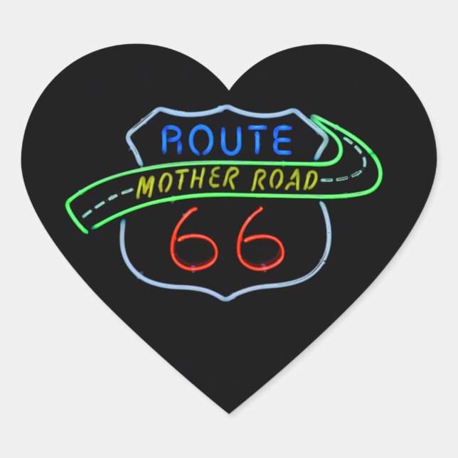 Adesivo Coração Rota 66, A Estrada-Mãe, Sinal de Neon (Frente)