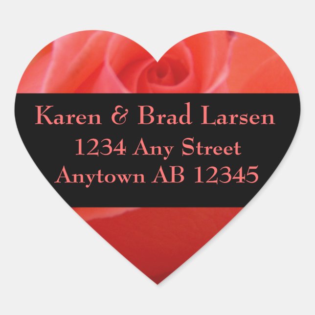 Adesivo Coração Rótulo de Endereço de Casamento Rosa Rosa Rosa-Ros (Frente)