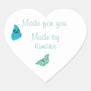 Adesivo Coração Rótulo de Produto Borboleta Azul