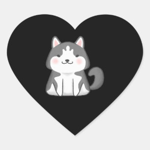 Adesivo Coração Rouco Cachorro Japonês Siberiano Kawaii