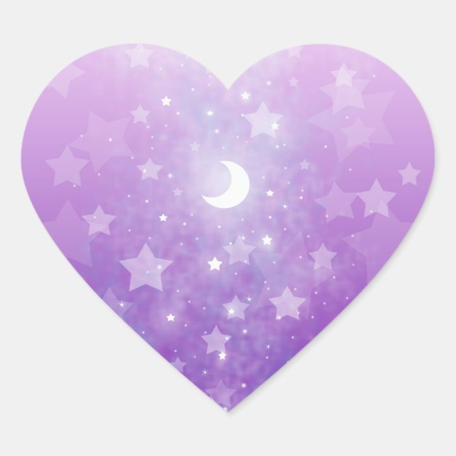 Adesivo Coração Roxo Celestial Fantasy Art Stars and Moon (Frente)
