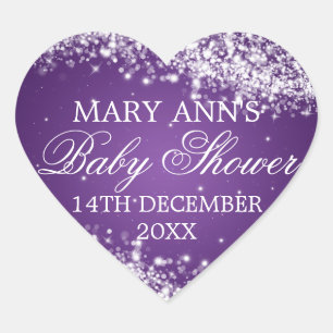 Adesivo Coração Roxo de Onda Espumante de Data de chá de fraldas