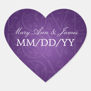 Adesivo Coração Roxo elegante do Flourish do amor da data do