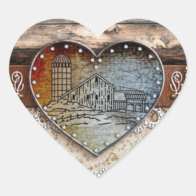 Adesivo Coração Rustic Barn Country Heart Sticker (Frente)