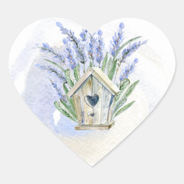 Adesivo Coração Rustic Blue Lavanda Birdhouse Floral