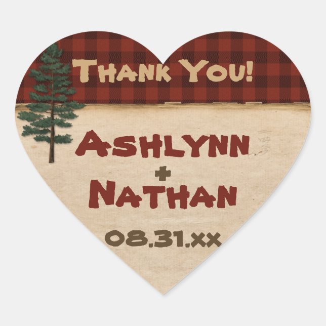 Adesivo Coração Rustic Camping "Glamping" Favor de Casamento Stick (Frente)