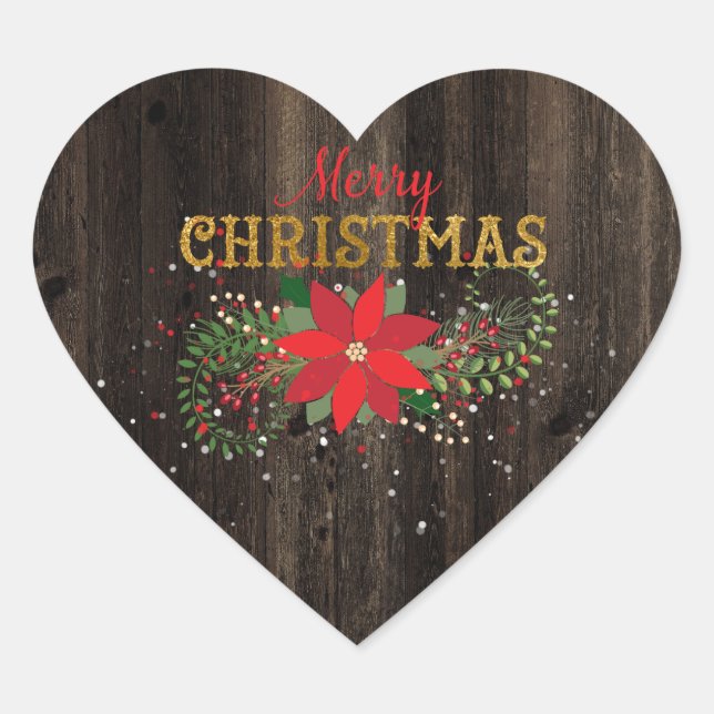 Adesivo Coração Rustic Felry Christmas English Heart (Frente)