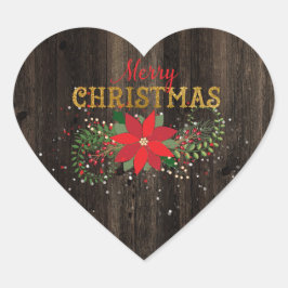Adesivo Coração Rustic Felry Christmas English Heart