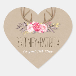 Adesivo Coração Rustic Peony & Deer Antler Casamento Favorece Seal