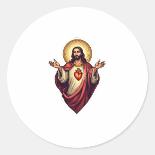 Adesivo Coração Sagrado de Jesus Camiseta de Gravura Vinta