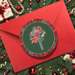 Adesivo Coração Sagrado e Poinsettia no Natal Católico<br><div class="desc">Este tradicional adesivo católico de Natal apresenta o Sagrado Coração de Jesus cercado por belas poinsetos e holly, colocados contra um rico fundo verde. Uma cruz central de madeira serve como um lembrete do amor do Cristo, fazer este design perfeito para aqueles que desejam celebrar o verdadeiro significado do Natal....</div>