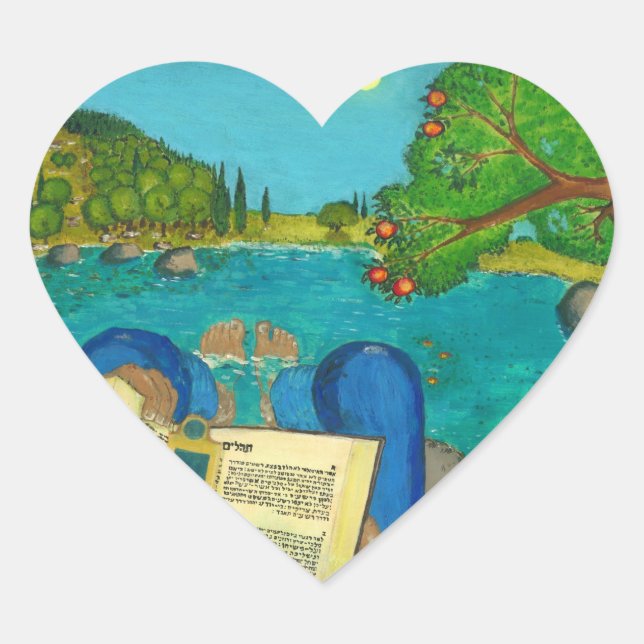 Adesivo Coração Salmo 1 - Homem lê Salmo 1 na Bíblia Hebraica (Frente)