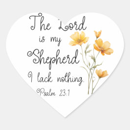 Adesivo Coração Salmo 23:1 O Senhor é meu Pastor Flor Amarelo