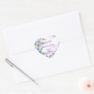 Adesivo Coração Salve a Data Personalizar Flor Violeta