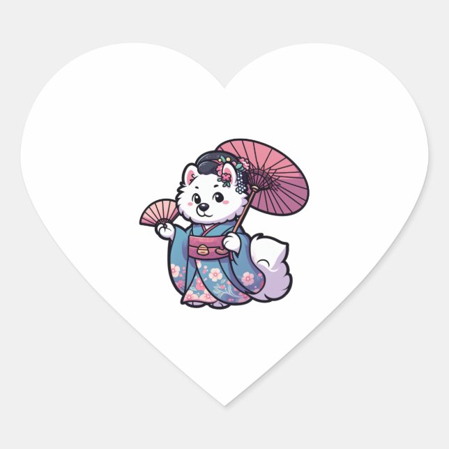 Adesivo Coração Samoyed Dog Kimono (Frente)