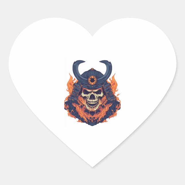 Adesivo Coração Samurai Oni Skull (Frente)
