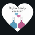 Adesivo Coração Science of Love Wedding Stickers<br><div class="desc">Tão divertida e nerd são estes Stickers de Casamento da Science of Love que apresentam um par de beakers, um a azul e o outro na fuchsia, com bolhas de coração bonitinhas. Esta design única e peculiar é perfeita para aquele casal nerd querendo algo memorável que corresponda às suas personalidades...</div>