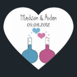 Adesivo Coração Science of Love Wedding Stickers<br><div class="desc">Tão divertida e nerd são estes Stickers de Casamento da Science of Love que apresentam um par de beakers, um a azul e o outro na fuchsia, com bolhas de coração bonitinhas. Esta design única e peculiar é perfeita para aquele casal nerd querendo algo memorável que corresponda às suas personalidades...</div>
