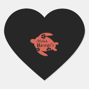 Adesivo Coração Sea Turtle Aloha Hawaii Hibiscus Orange Graphics