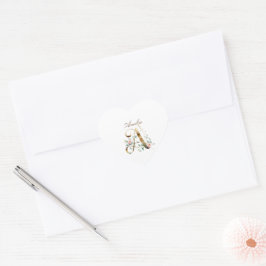 Adesivo Coração Selo de Envelope de Coração com Letra Floral Doura
