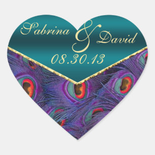 Adesivo Coração Selo de Envelope de Peacock de Plum Teal