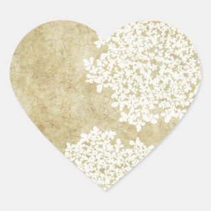 Adesivo Coração Selo de Envelope Floral de Vintagem Branca