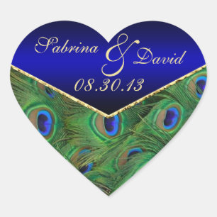 Adesivo Coração Selo de Envelope Pavão Azul Real