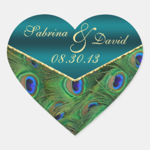 Adesivo Coração Selo de Envelope Teal Peacock