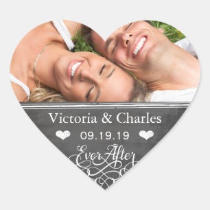 Adesivo Coração Selo de Save the Date de Quadro Negro para Casamen
