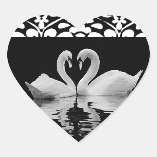 Adesivo Coração Selo preto e branco tradicional do Cisne (Frente)