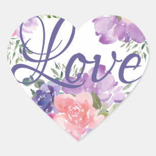 Adesivo Coração Selo roxo e cor-de-rosa romântico do amor da