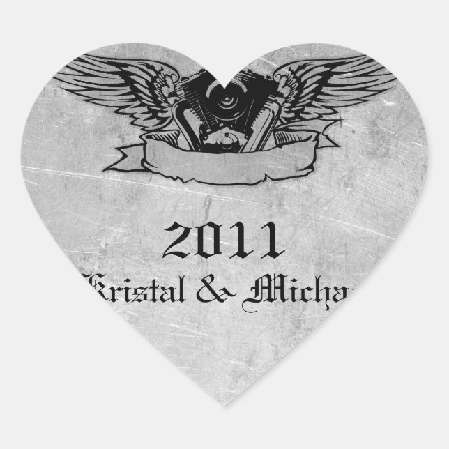 Adesivo Coração Selos de Envelope Biker Flaming (Frente)