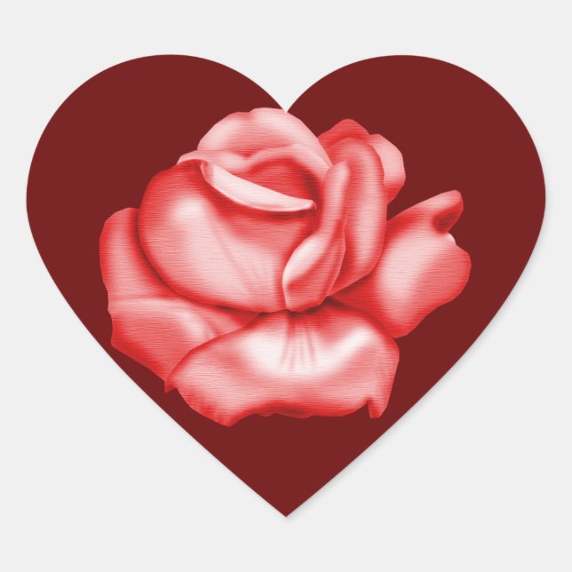 Adesivo Coração Selos De Envelope "Bloom Rosa vermelha" - Backgro  (Frente)