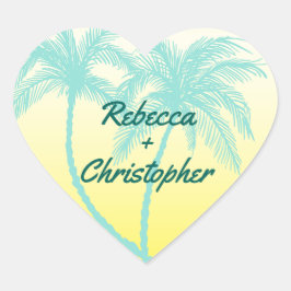 Adesivo Coração Selos de Envelope Palm Tree | Azul Teal e Amarelo